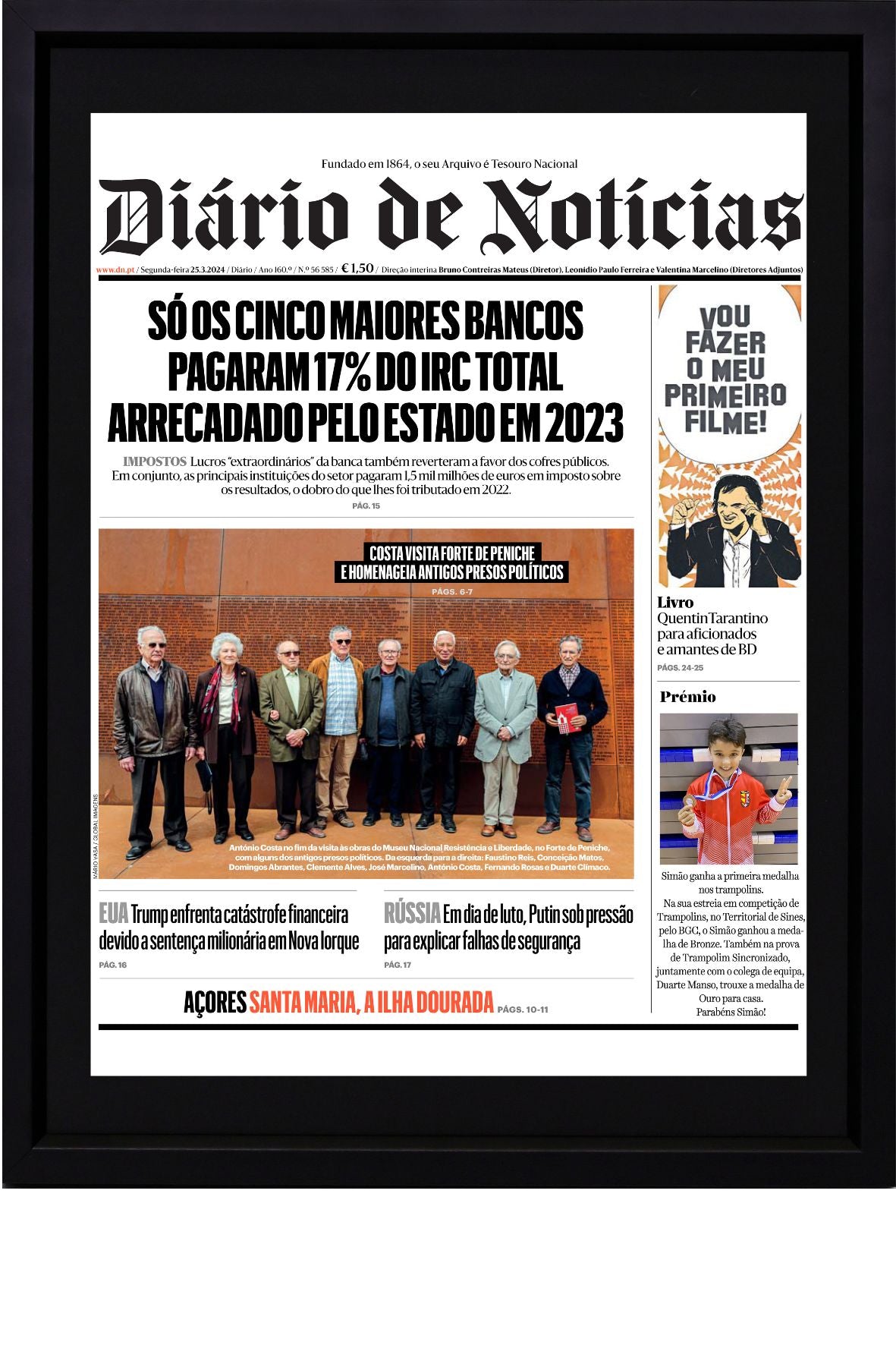 Primeira Página Personalizada DN. Prémio recebido